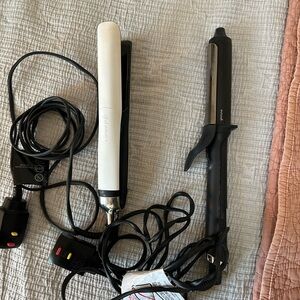 GHD White Flat Iron and Black Curling Iron Set